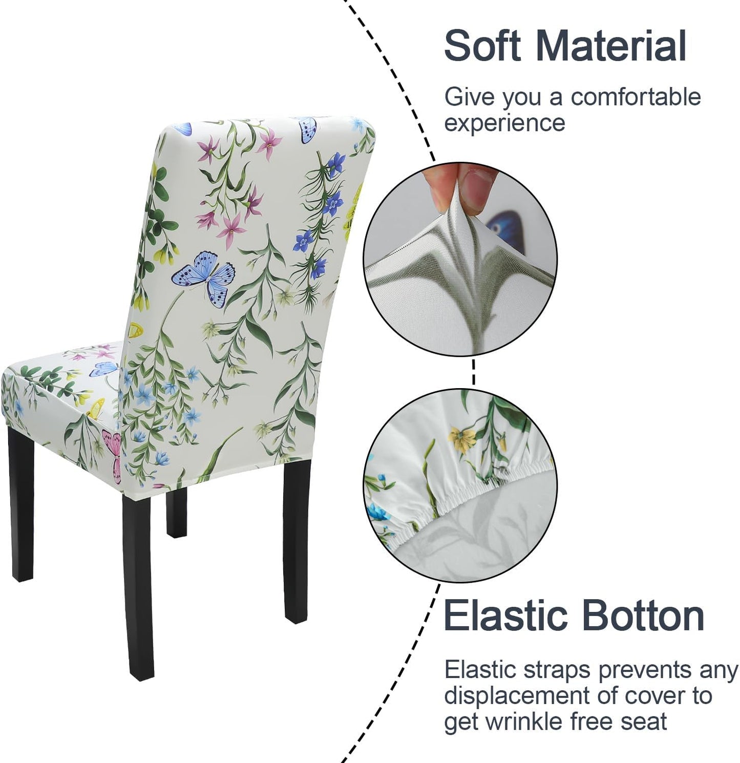 JQinHome Pattern Chair Covers for Dining Room Set of 4, High Stretch Removable Washable Parsons Chair Slipcover for Home Party Hotel Wedding Ceremony (Flowering Butterflies,4PCS)