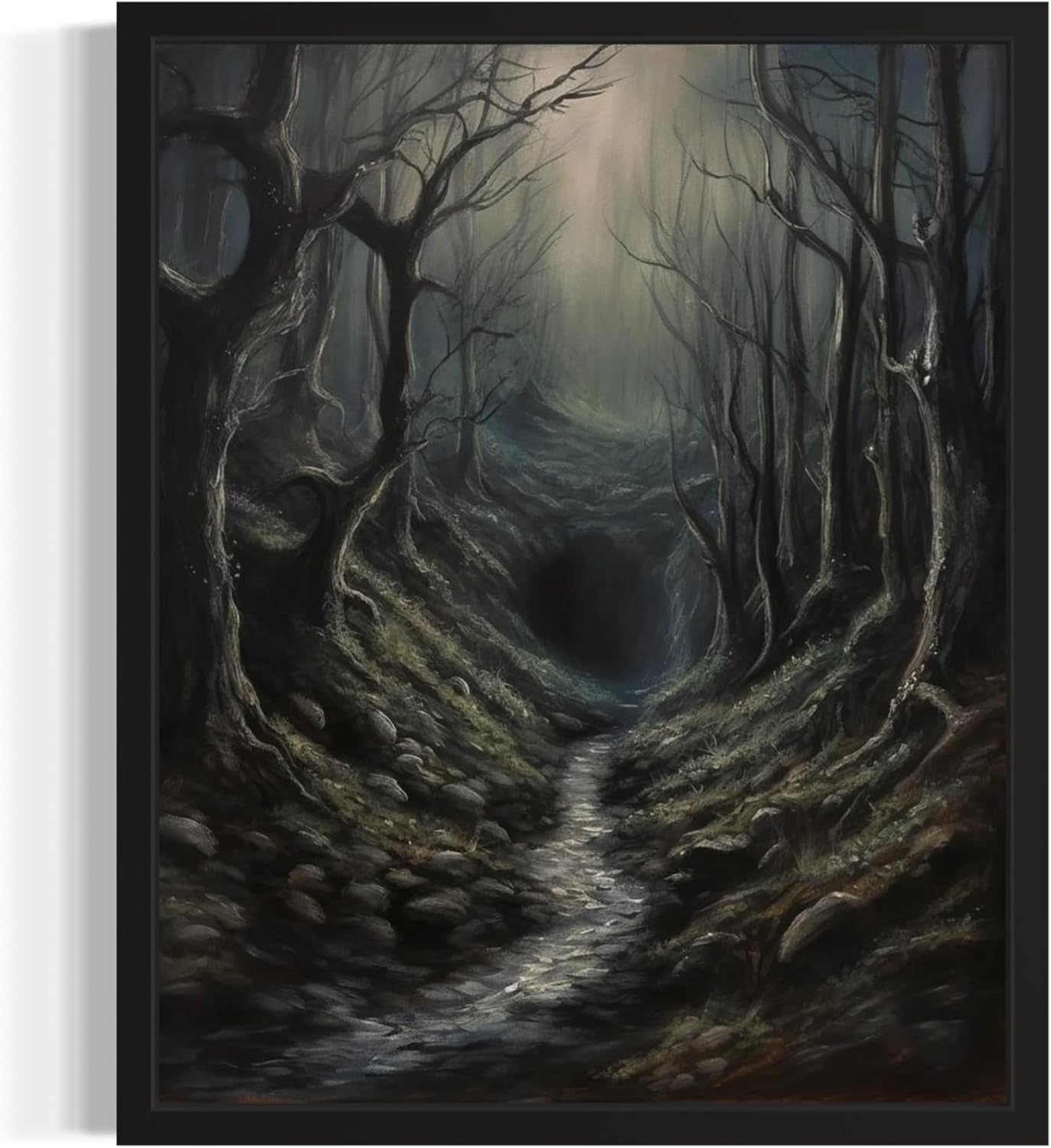 Dark Tunnel Poster Art Print, Halloween Scary Vintage Wall Art Academia Spooky Painting Decoration for Horror Prints, Gothic Posters Bedroom Decor 89 (Dark Tunnel, 8 x 10 inches, Black Frame)