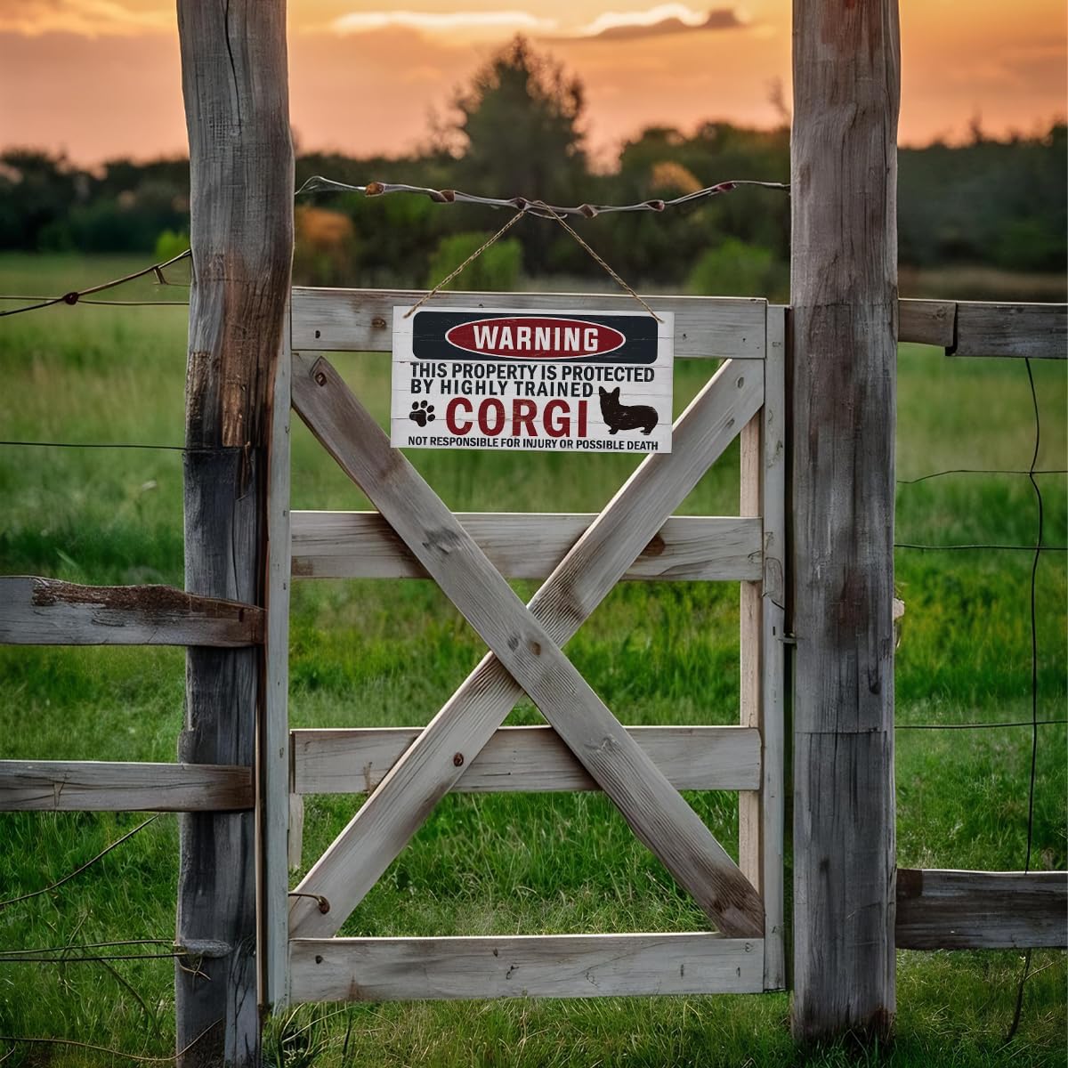 Funny Warning Sign - The Property is Protected By Highly Trained Corgi - Decorative Wood Hanging Plaque, Wall Decor, Owner Home Decor, Door Gate Hanger, Front Porch Sign