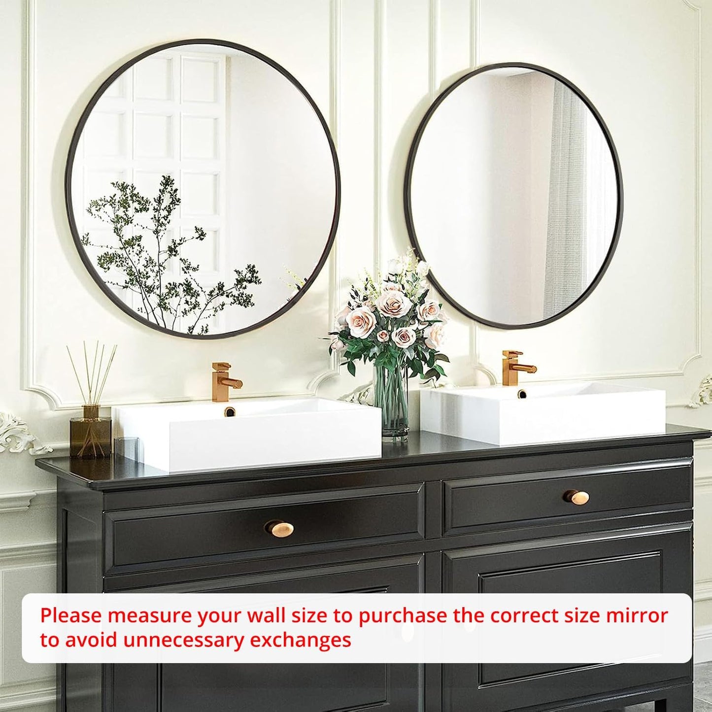 Fabuday Black Circle Mirror for Wall 22 inch - Round Mirror for Bathroom, Entryway, Living Room, Hallway, Bedroom Decor, Small Matte Frame Mirrors