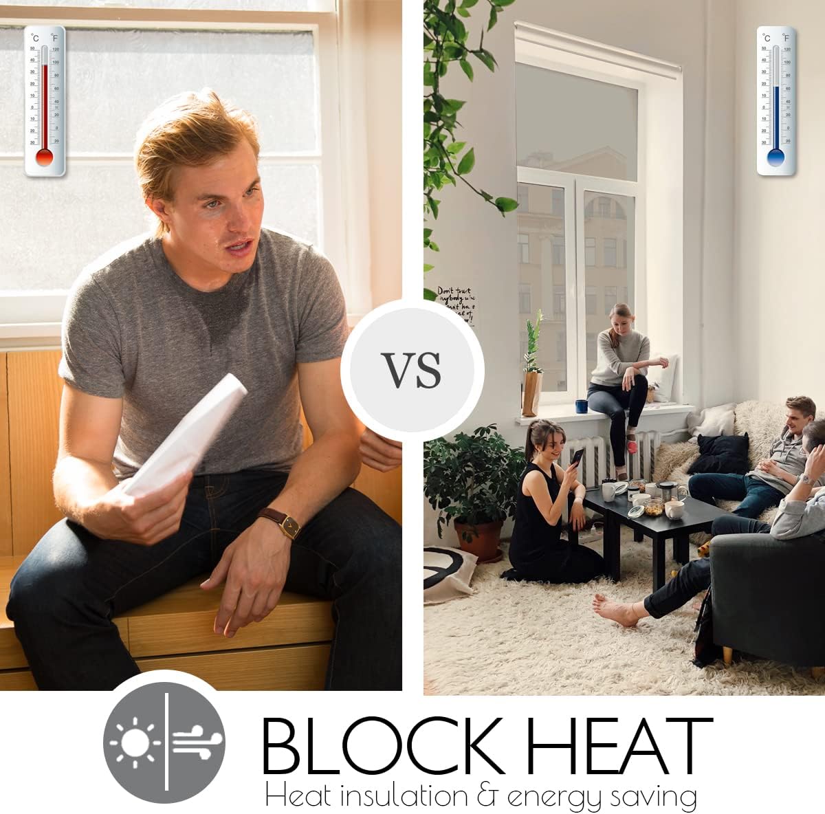 HIDBEA One Way Privacy Window Film, Daytime Mirror Reflective Heat Control UV Sun Blocking Non-Adhesive Static Cling Window Tint for Home and Office (Brown-Silver, 35.4 Inch x 16.4 Feet)