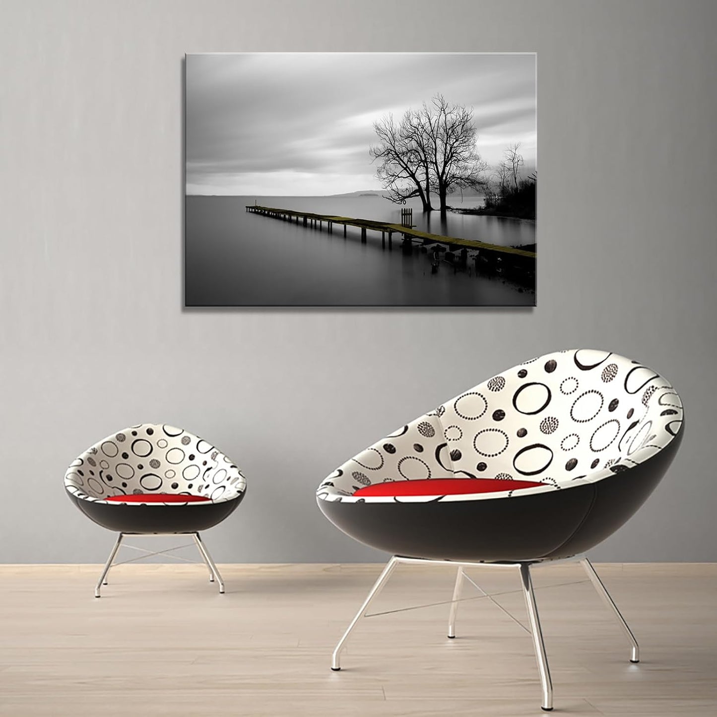 DZL Art S74981 Canvas Prints Modern Minimalist Black and White Lake Trees Landscape Wall Art Painting for Living Room Bedroom Decor Office Wall Decor Home Decoration