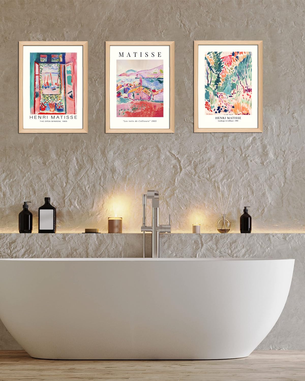 Wooden Framed Matisse Wall Art Set of 3 Abstract Henri Matisse Posters Vintage Flower Market Canvas Prints Open Window Painting Artwork Picture Aesthetic Room Decor for Bedroom Living Room 16x24in