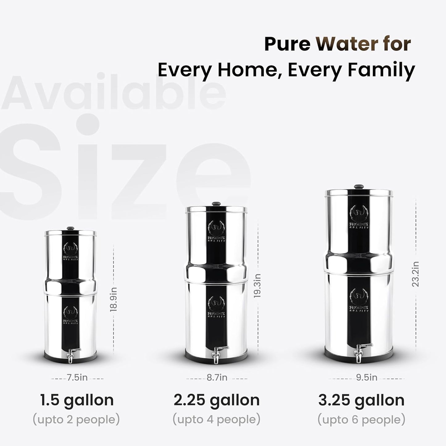 Gravity Water Filter System 2.25 Gallons NSF Certified - AISI 304 Stainless Steel Countertop Water Filtration with 2 Smart (Black) Carbon Filter Elements & Stainless Steel Water Spigot