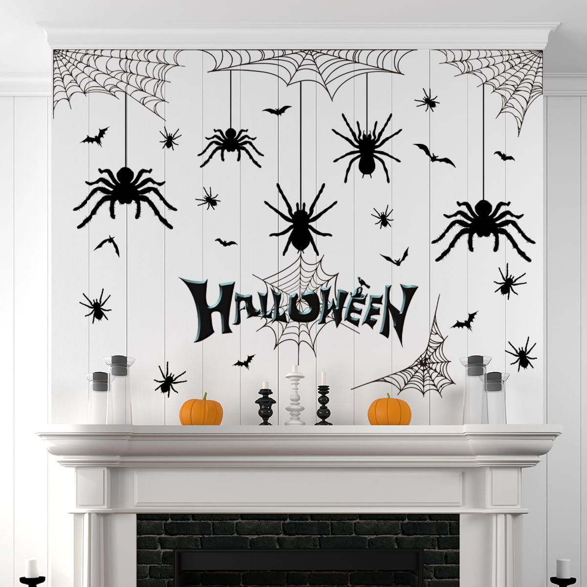 Halloween Spider Web Bat Patterns Wall Decals - Peel and Stick Removable Stickers for Scary Theme Party Decorations