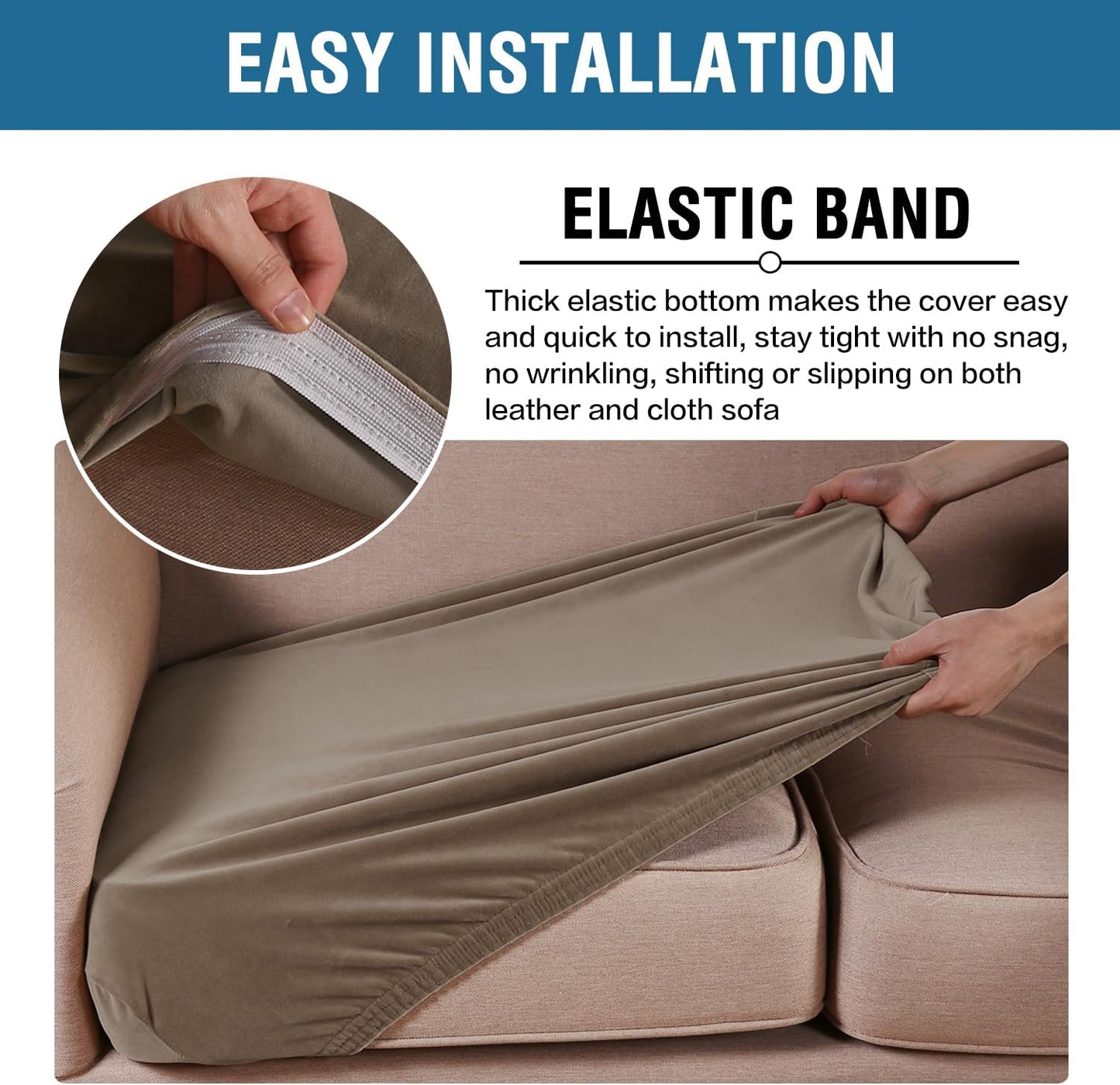 H.VERSAILTEX Velvet Stretch Couch Cushion Cover Plush Cushion Slipcover for Chair Loveseat Sofa Cushion Furniture Protector Seat Cushion Sofa Cover (3 Piece Sofa Cushion Covers, Mocha)