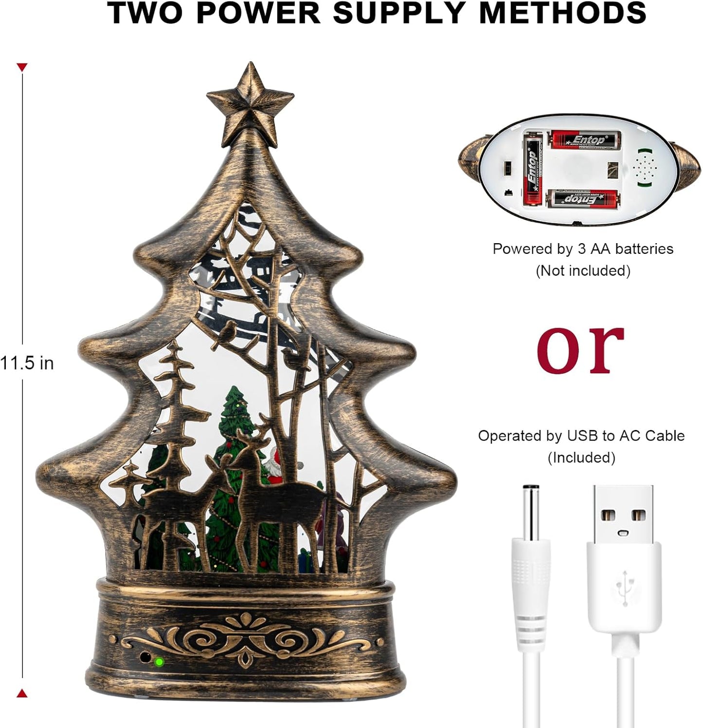 Christmas Snow Globe Lantern Water Glittering Santa's List with Music& Timer, USB Lined/Battery Operated Lighted Lantern for Christmas Festival Decoration Gifts （Santa）