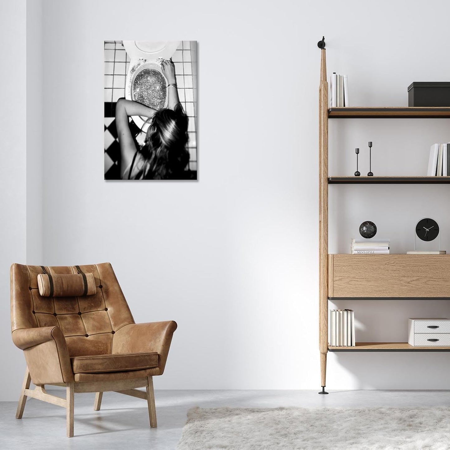 Funny Bathroom Wall Art Black and White posters Bar Disco Party prints painting Girls Bathroom Canvas wall art Funky aesthetics Teen Girl Bedroom wall decor for 16x24in Framed