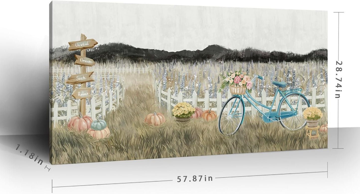 Oversized Wall Art for Living Room, Extra Large Wall Decor, Modern Vintage Farmhouse Boho Landscape Artwork Neutral Rustic Countryside Nature Floral Canvas Wall Picture for Office Bedroom Dining room