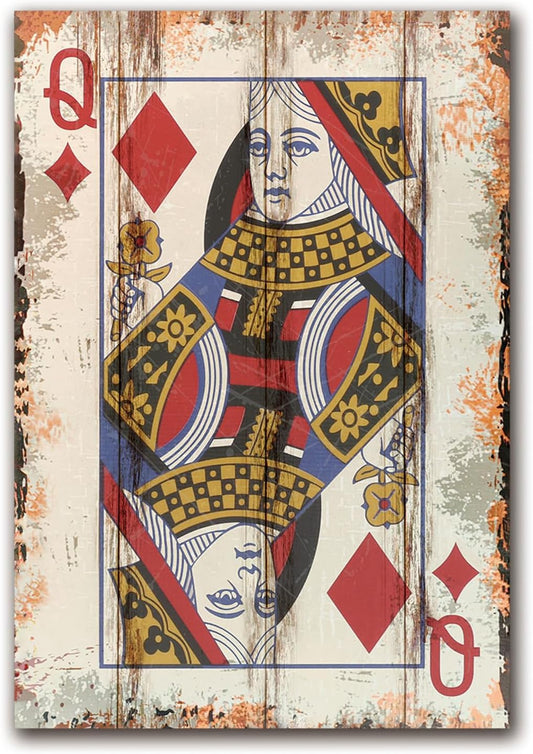 Poker Canvas Wall Art Print Queen of Dianmonds Game Room Wall Art Print Wall Decor Prints Poster With Framed