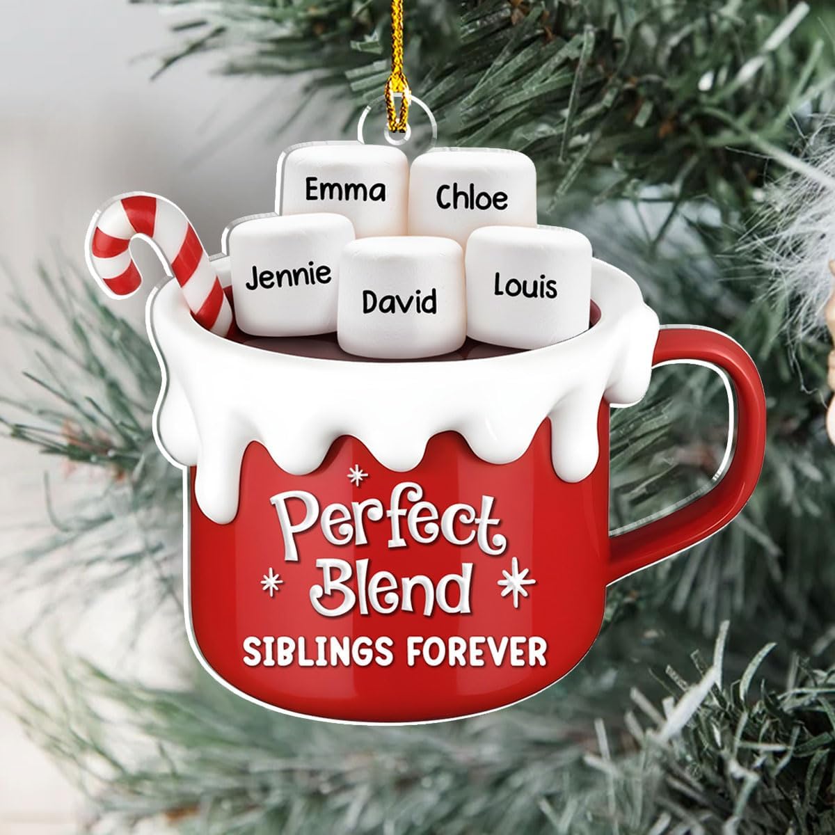 A Blend of Christmas Cheer Personalized Acrylic Ornament – Custom Name Charms Family Members up to 10 People, Holiday Decoration for Family Members & Friends