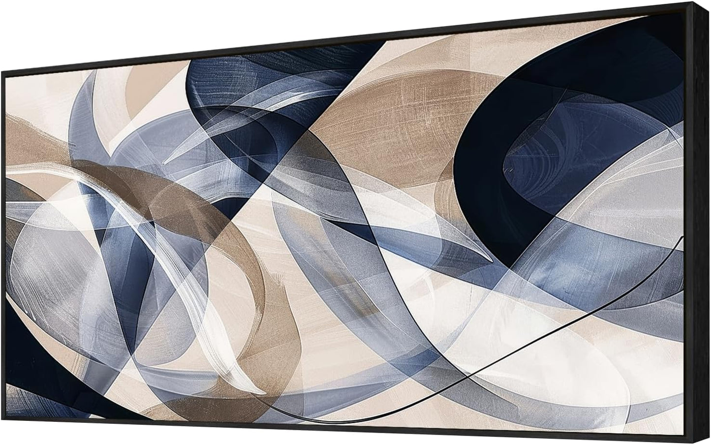 Modern Geometric Abstract Canvas Wall Art Navy Blue and Beige Tones Canvas Painting Framed Home Artwork Living Room Decor for Bedroom Office Wall Decor 30 x 58 inches