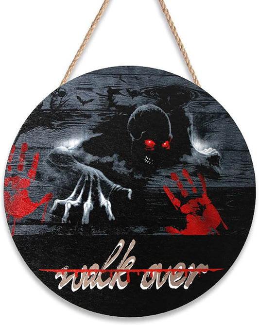 Halloween Wooden Round Hanging Sign Decoration Horror Skeleton Outdoor Wooden Plaques Yard Front Door Hanger Home Wall Decor for Halloween Wreath Party Supplies Decor