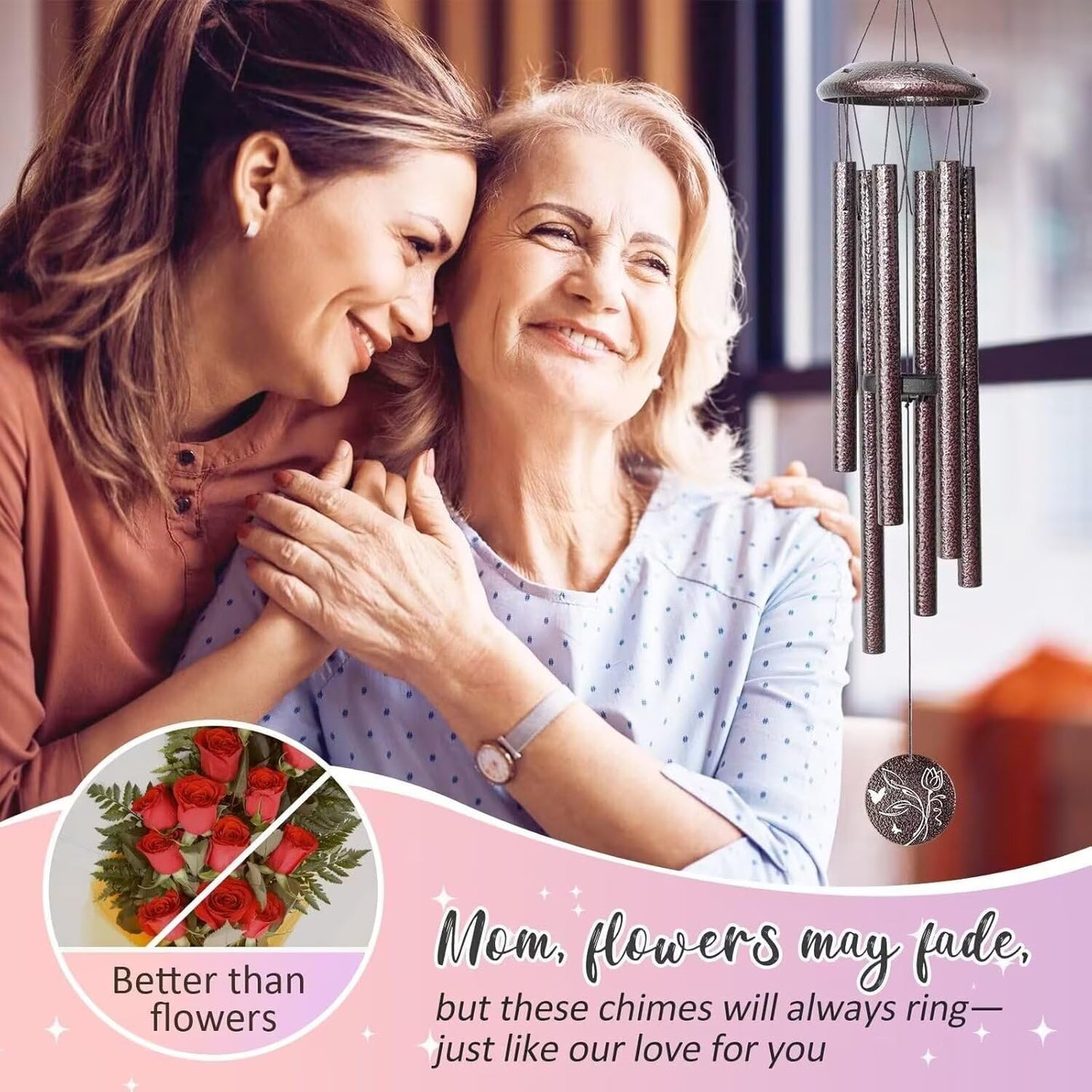 Gifts for Mom, 25''Wind Chimes, Mother Birthday Gifts for mom from Daughter Son, Mothers Day, Thanksgiving, Christmas Day Gift Ideas for Love Rreminder