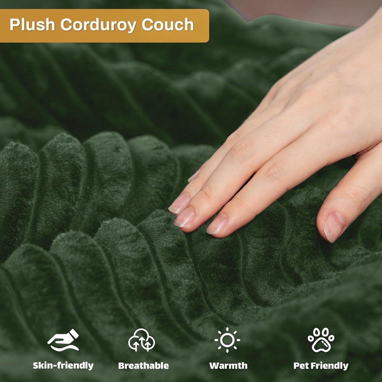 HYJT-H&K Modular Sectional Sofa Cloud Secttional Couch, 132" Comfy U Shaped Couches for Living Room, Deep Seat Memory Foam Fluffy Plush Corduroy Boneless Couch Sectionals with Chaise, Green