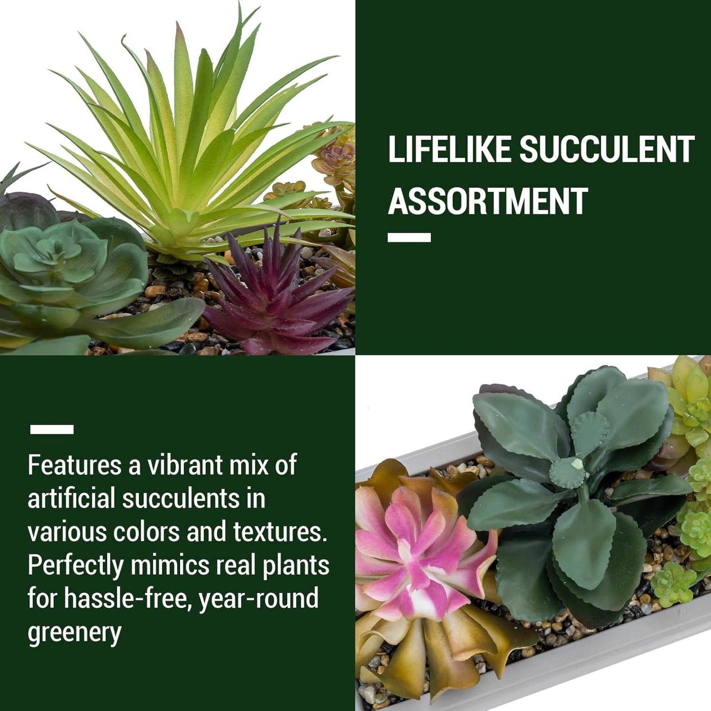 MyGift 15 Inch Mixed Color Assorted Artificial Succulent Plant Arrangement in Modern Gray Clay Planter Tray
