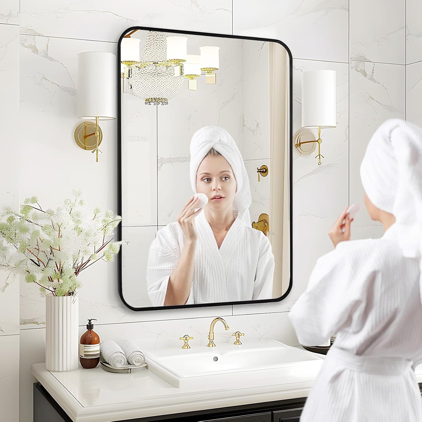 Fabuday Black Wall Mirror for Bathroom Over Sink - 20x30 Matte Metal Framed Rectangle Mirror, Rounded Rectangular Vanity Mirrors for Living Room, Bedroom, Entryway, Hallway, Horizontally/Vertically