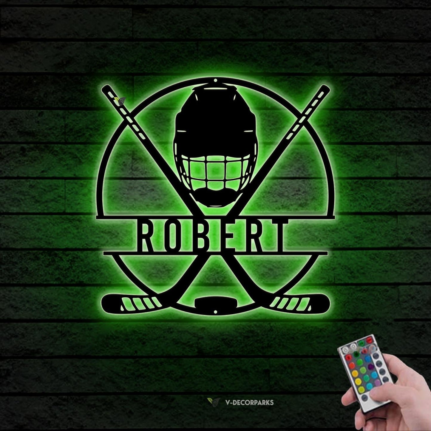 Hockey LED Metal Wall Art – Sports Custom Name Sign Light Up with Helmet and Sticks, Ice Hockey Room Decor for Players, Fans, Coaches