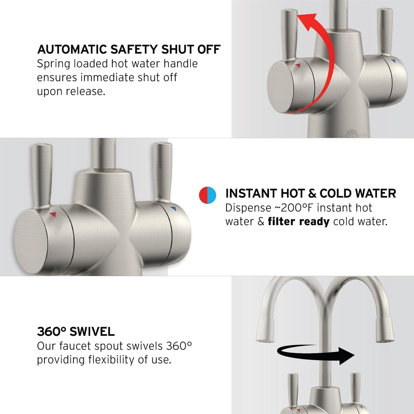 InSinkErator HOT250 Instant Hot and Cold Water Dispenser System, 2-Handle Drinking Water Faucet in Satin Nickel with 2/3-Gallon, Filter-Compatible, Stainless Steel Tank, HC250SN-SS