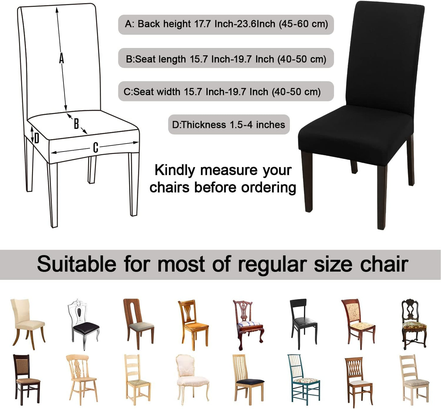 JQinHome Dining Room Chair Covers Set of 12, High Stretch Chair Slipcover Removable Washable Chair Seat Protector Cover for Home Party Hotel Wedding Ceremony (Black)