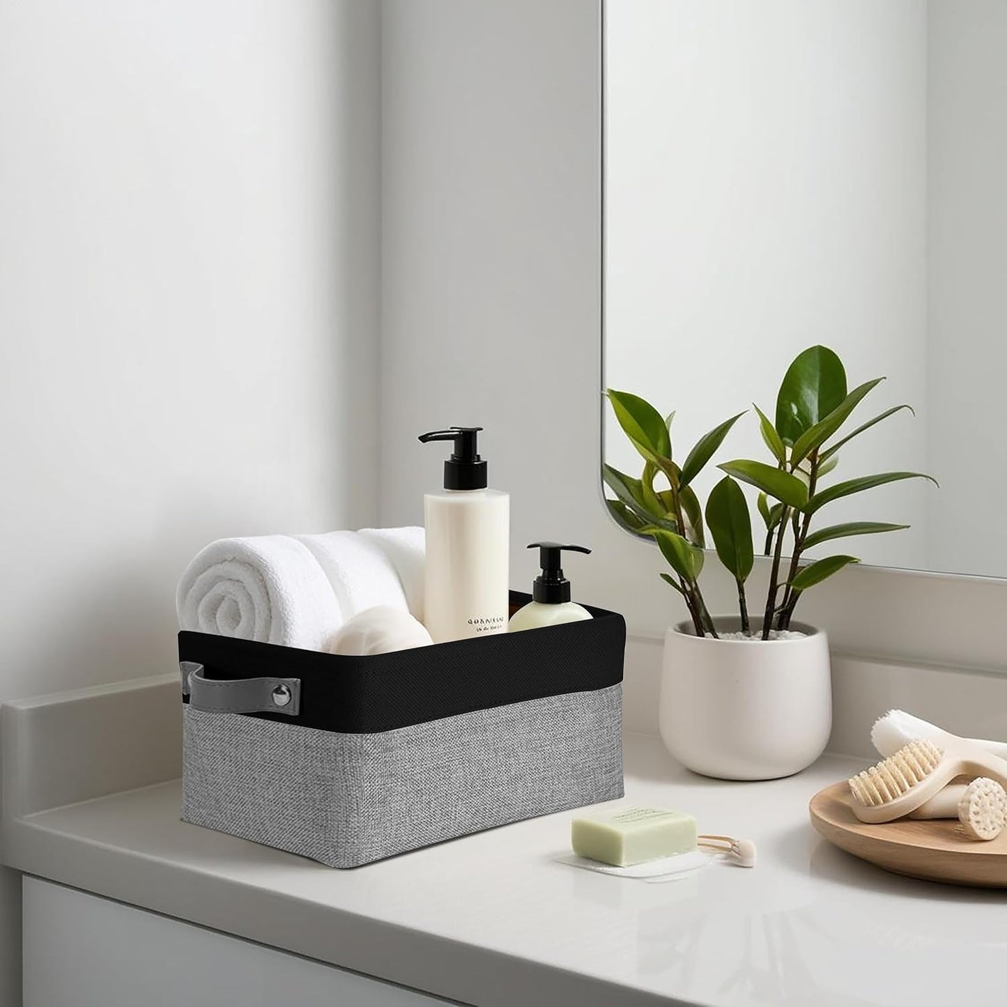 DECOMOMO Small Storage Basket, Closet Storage Bins, Baskets for Organizing Shelves (Grey & Black, Small - 6 Pack)