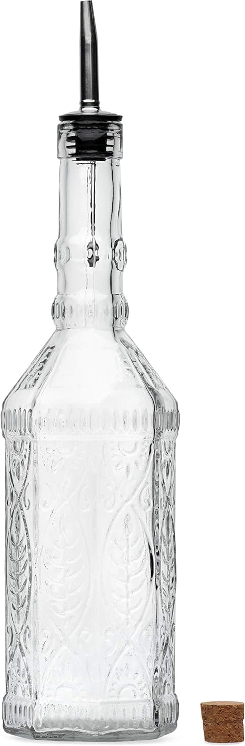 Large Clear Decorative Glass Bottle with Spout and Cork, 32oz, 1 Bottle - Design: VINO (3in X 11.9in)