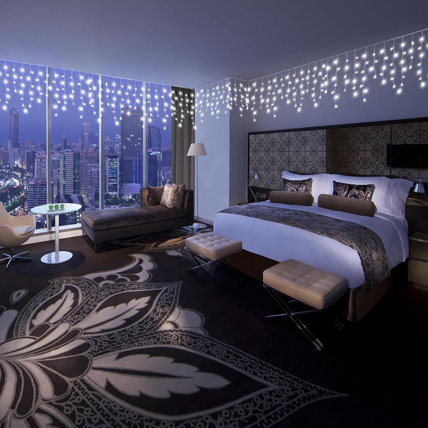 Icicle Lights for Outside, 33FT 400 LED Icicle Christmas Lights with 8 Modes 75 Drops, Waterproof Plug in Curtain String Lights for Outdoor Indoor House Yard Roof Wedding Decorations, White