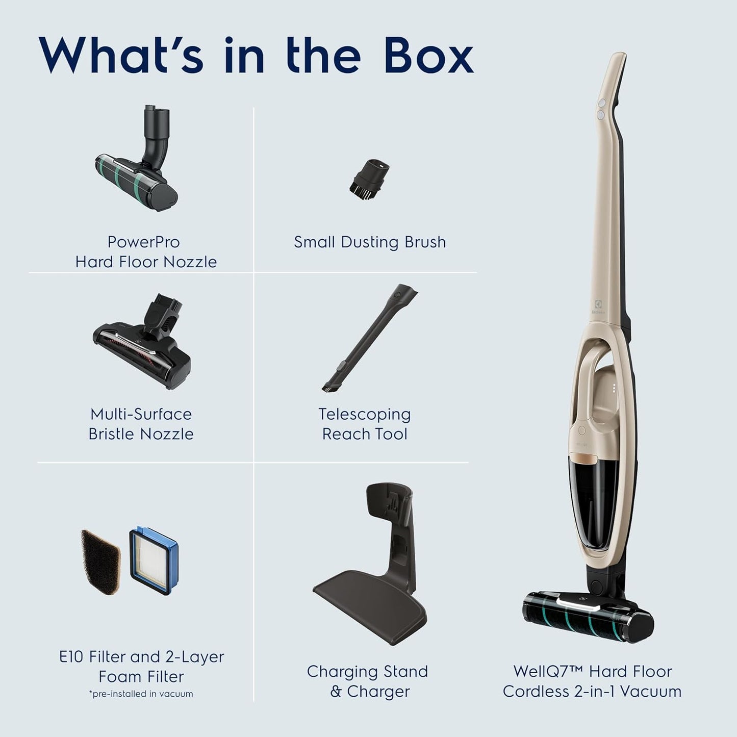 Electrolux WellQ7 Hard Floor Cordless 2-in-1 Vacuum with PowerPro Roller for Hard Surfaces, 50-Minute Run Time, 2 Power Modes, Soft Sand