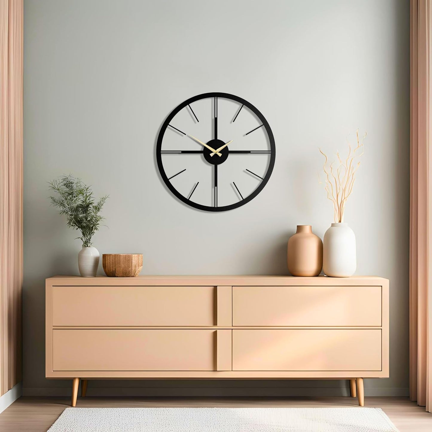 pluviart Rain Minimalist Metal Wall Clock, Modern Black Metal Wall Clock, Silent Non-Ticking Decorative Clock for Living Room, Kitchen, Office, Industrial-Style Wall Decor, Easy to Hang (26,8")