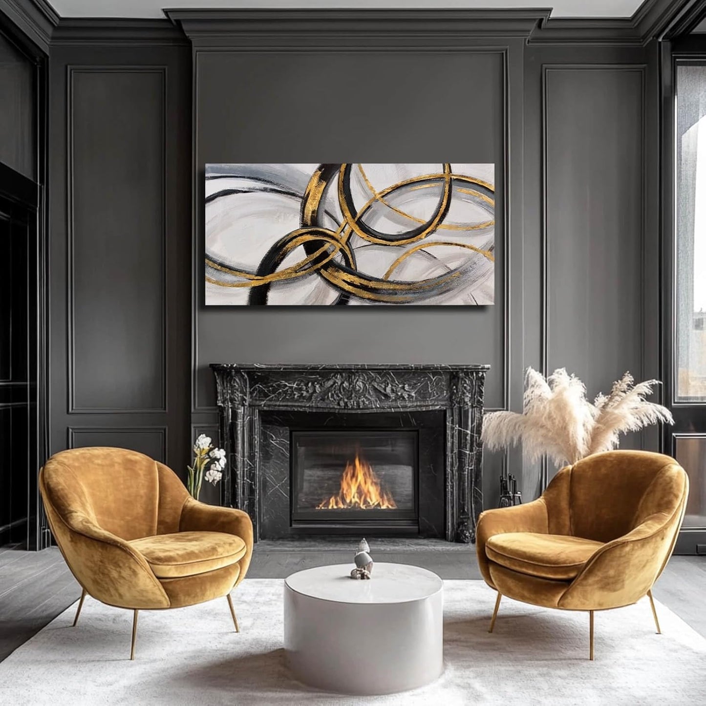 SOUGUAN Black Art Modern Art Picture for Bedroom Gray Abstract Oil Painting Home Decorations for Living Room Dining Room Office 24"x48"