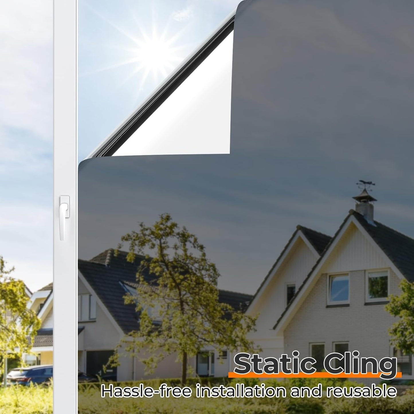 DOWELL Window Privacy Film, One Way Window Tint for Home, Static Cling Anti UV Sun Blocking Reflective Mirror Film, Heat Control See Out Not in Glass Tinting, Black Silver, 23.6" x 78.7"