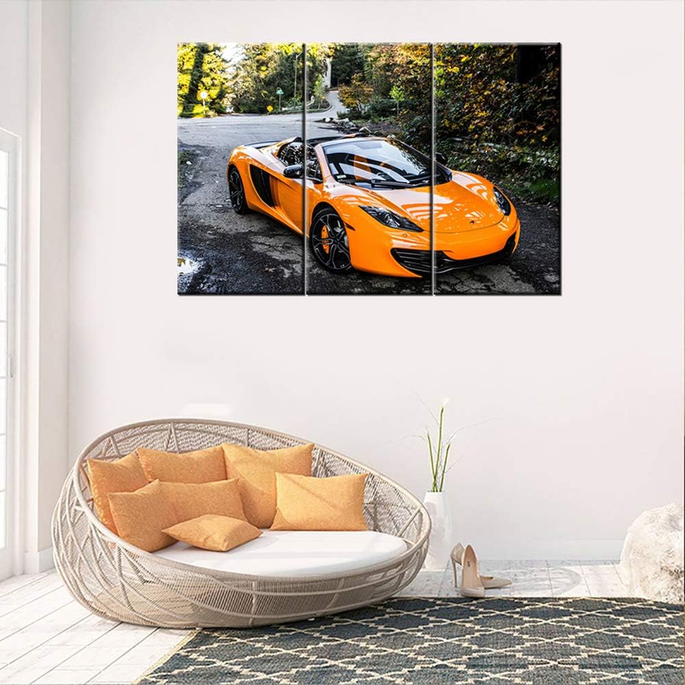 TUMOVO Wall Art Canvas Painting 3 Panel Modern Home Decorative Unique Poster Modular Painting 3 Pieces HD Printed Race Car Canvas Wall Art Pictures with Frame Ready to Hang - 12 x 24 inch x 3