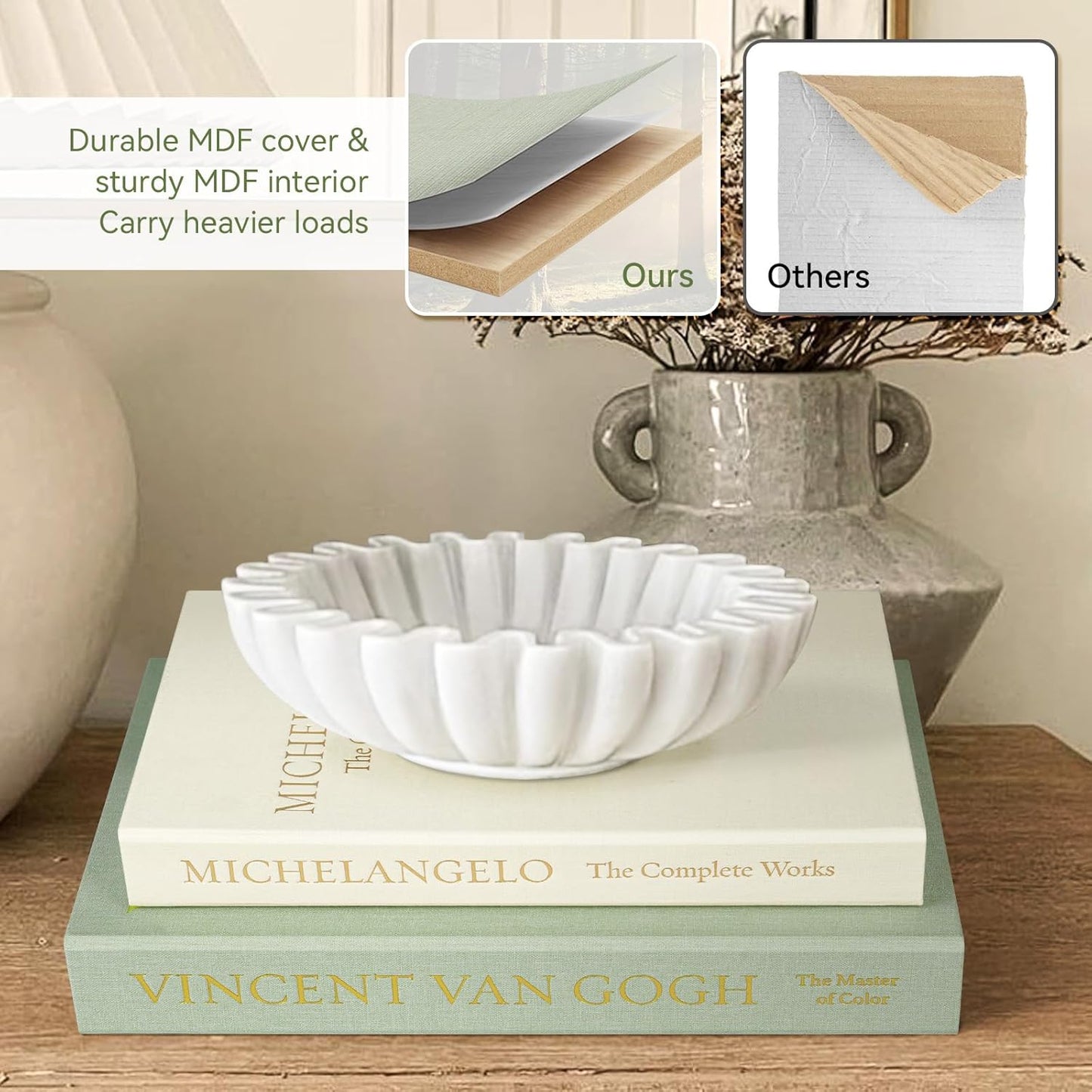 Aesthetic Decorative Books -Set of 2 Minimalist Linen Hardcover Faux/Fake Books for Coffee Table Home Decor Living Room Decoration, Photo Storage or as a Keepsake Box(Sage-beige-artist)