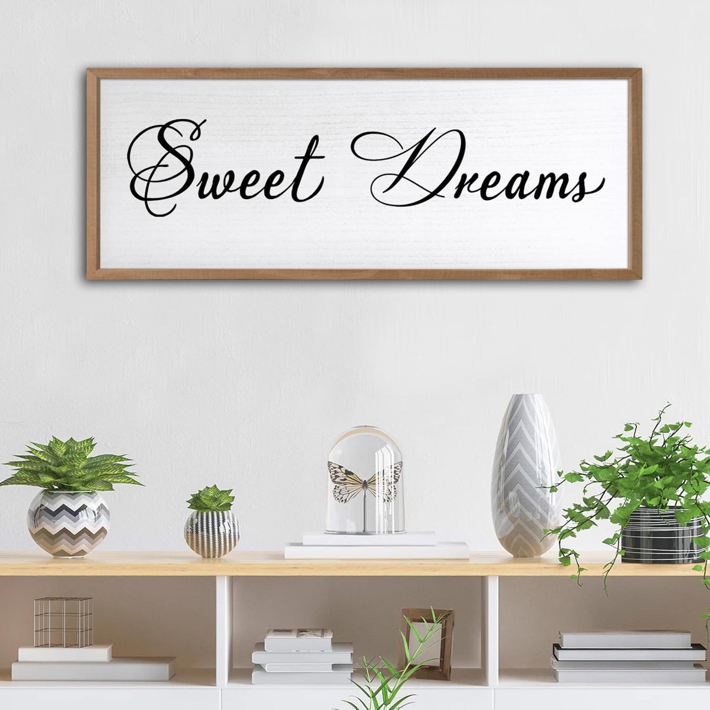 Sweet Dreams Wall Decor Above Bed 40x15 Inch Large Master Bedroom Hanging Wood Rustic Framed Farmhouse Sweet Dreams Sign Guest Room Aesthetic And Minimalist Over Bed Wall Art（Wood White）