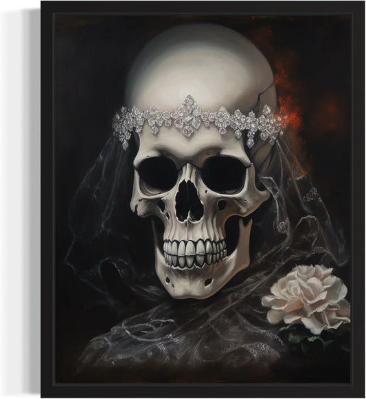Skull Bride Poster Art Print, Halloween Scary Vintage Wall Art Academia Spooky Painting Decoration for Horror Prints, Gothic Posters Bedroom Decor 89 (Skull Bride, 8 x 10 inches, Unframed)