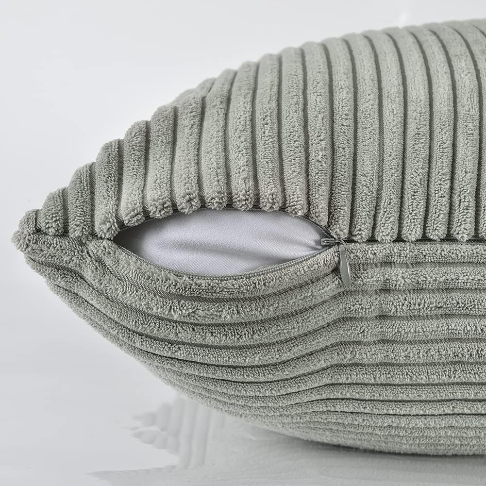 Fancy Homi 2 Packs Grey Long Lumbar Decorative Throw Pillow Covers 12x24 Inch for Couch Bed Sofa, Rustic Farmhouse Boho Home Decor, Soft Striped Corduroy Rectangle Accent Cushion Case 30x60 cm