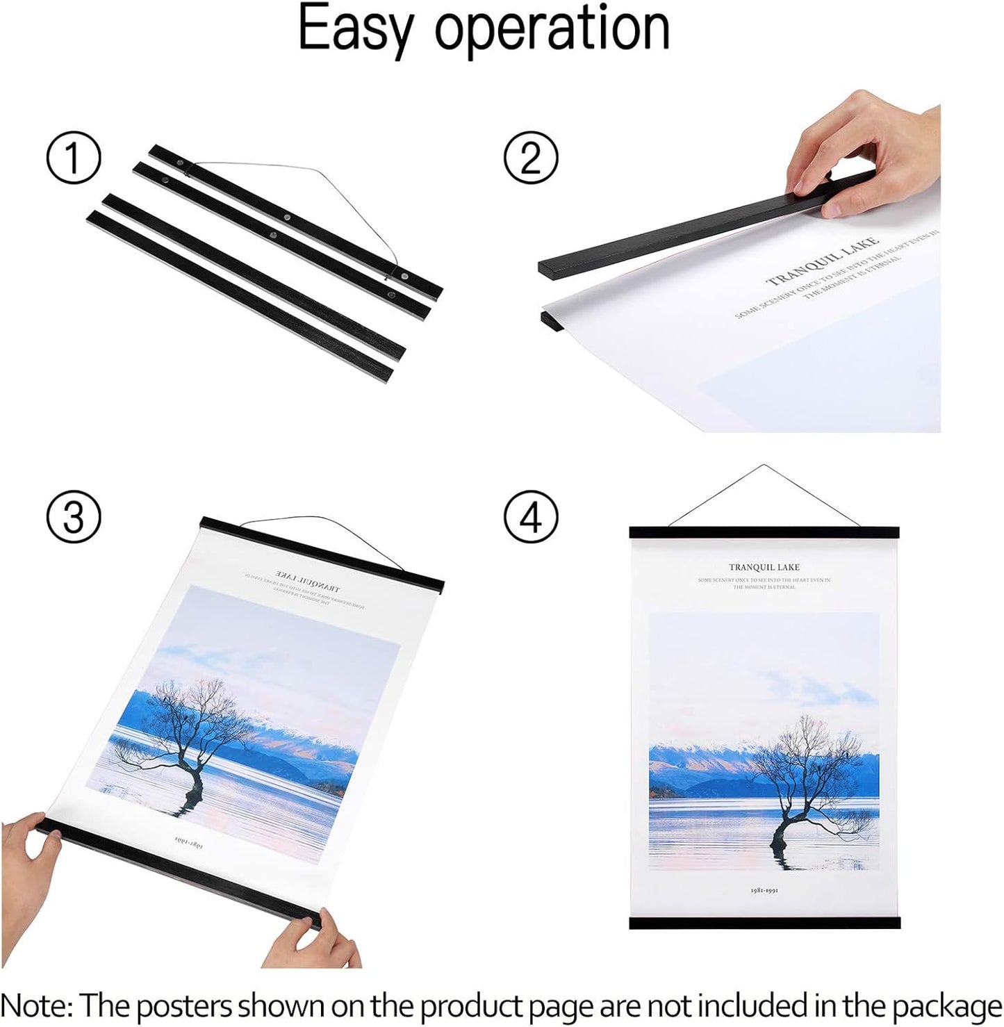 FALAMON Magnetic Poster Hanger Frame, 24x36 24x18 24x28 24x30 Teak Wood Magnet Poster Frame for Posters, Prints, Photos, Pictures, Maps, Scrolls, and Canvas Artwork(Black, 24")