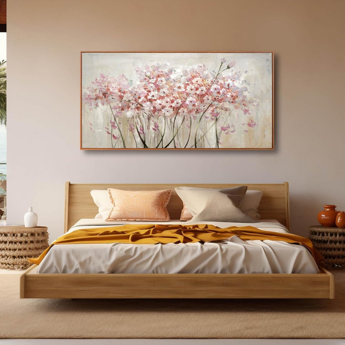 Pink Large Framed Canvas Wall Art Botanical Photo Canvas 29"x58" Artwork for Living Room Kitchen Women Room Decor for Bedroom