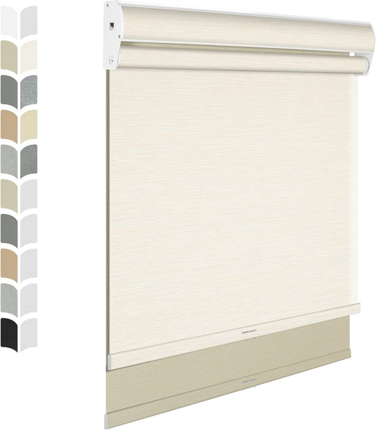 BERISSA Cordless Dual Roller Shades with Cassette Valance,Double Window Shades Blackout and Light Filtering Shades,Day and Night Roller Shades for Home Office Door.Striped Jacquard Beige.44 W x 64" H