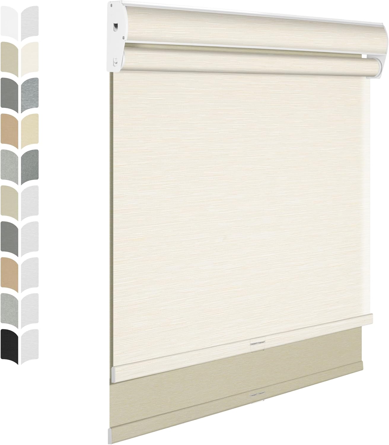 BERISSA Cordless Dual Roller Shades with Cassette Valance, Double Window Shades Blackout and Light Filtering, Day and Night for Home Office Door. Striped Jacquard Beige. 49 W x 80" H