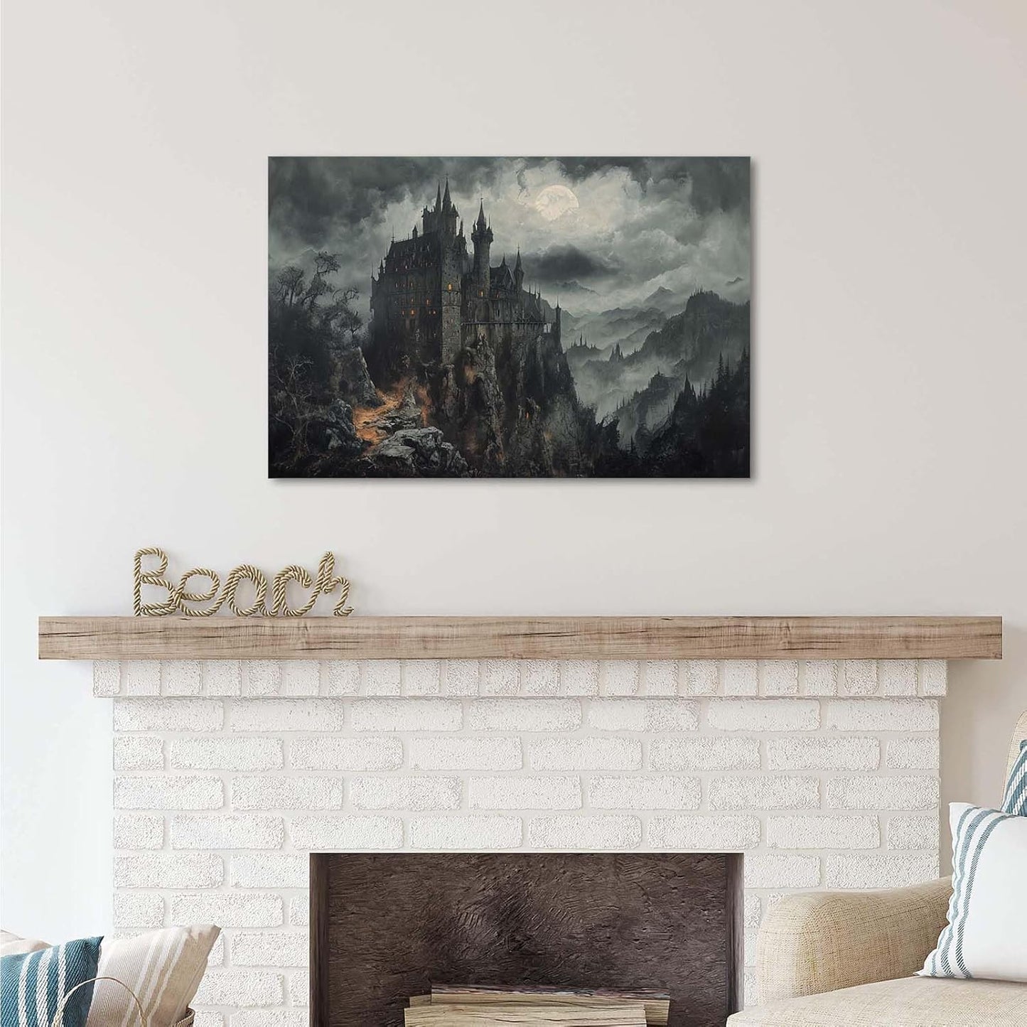 Vintage Castle Poster Dark Academy Victorian Gothic Castle Wall Art Poster Moody Mystical Art Print Suitable for Home Living Room Bedroom8x12in Wood Framed