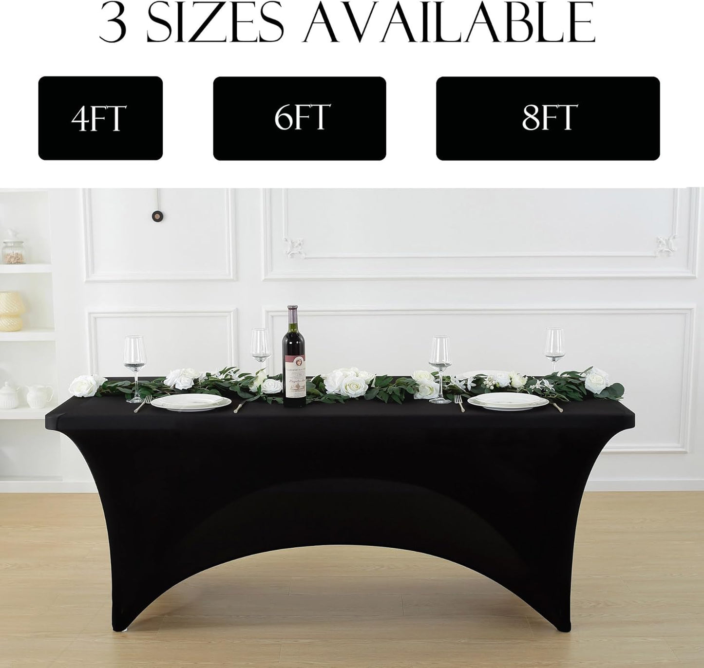 Craft And Party 2 Pack 4ft Black Spandex Tablecloth – Fitted Stretch Cover – Universal Fit for Folding Tables – Wrinkle-Free, Washable – Ideal for Parties, Weddings, Events