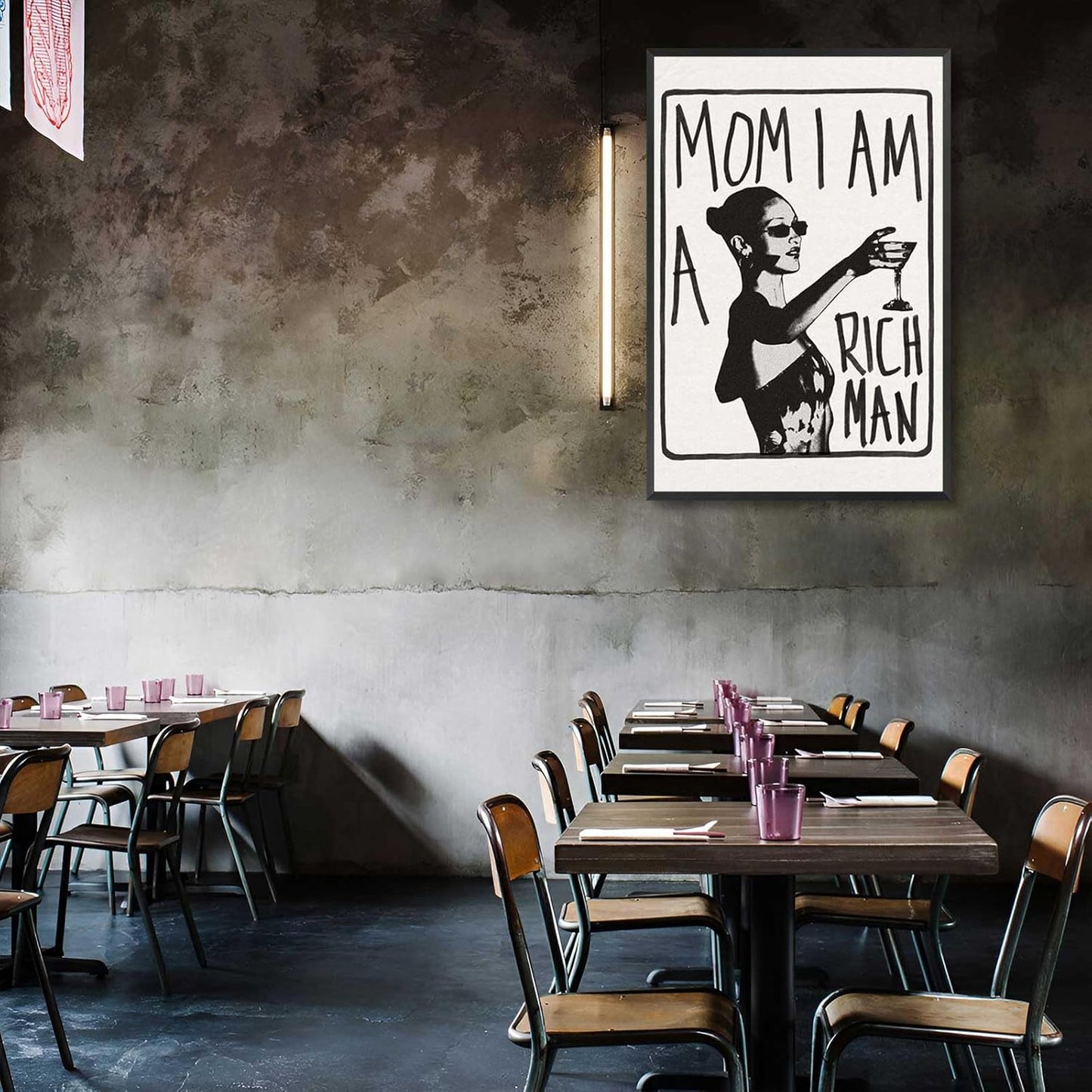 Mom I Am A Rich Man Aesthetic Retro Music Goblet Poster Feminist canvas Wall Art Vintage Bar Cart Wall Decor Preppy Dorm Decor Unique Wall Art prints painting 24x36in Framed