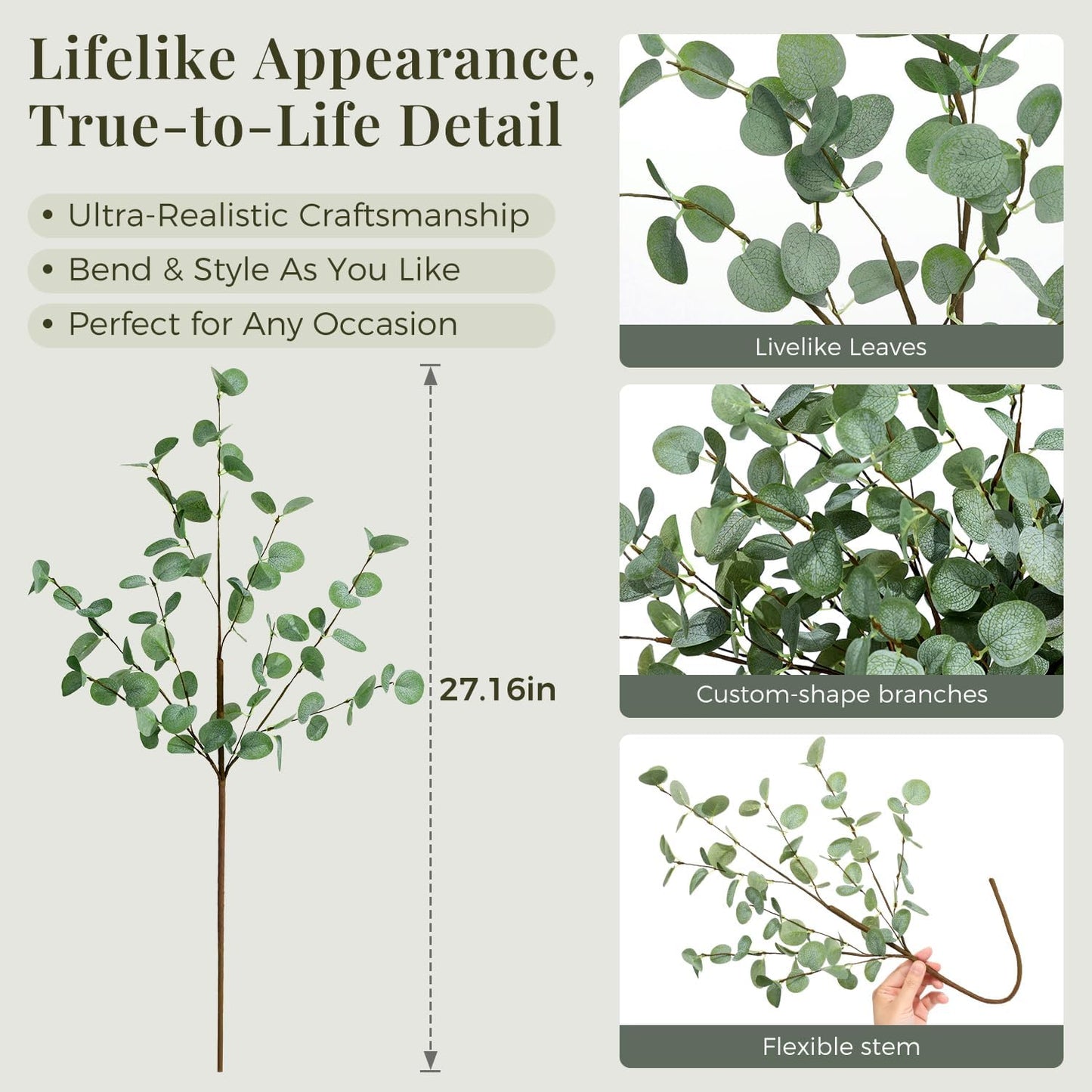 8Pcs Faux Eucalyptus Stems, 27" Artificial Eucalyptus Plants with White Frosted Coating, Fake Eucalyptus Decor Silk Greenery Leaves for Wedding Bouquets Home Decor DIY Floral Arrangements