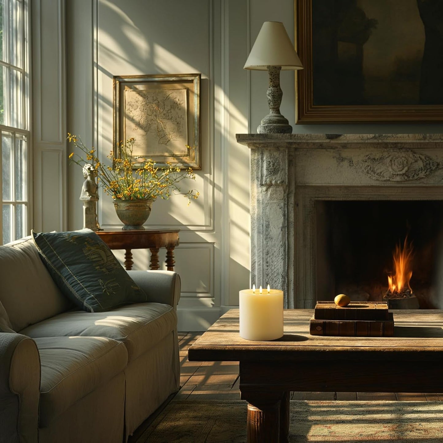 Amagic 3 Wicks Extra Large Flameless Candles, Battery Operated Candles with Remote Control and Timers, 6-inch Diameter LED Pillar Candles, Real Wax, Liquid Effect, Ivory, 6"x6"