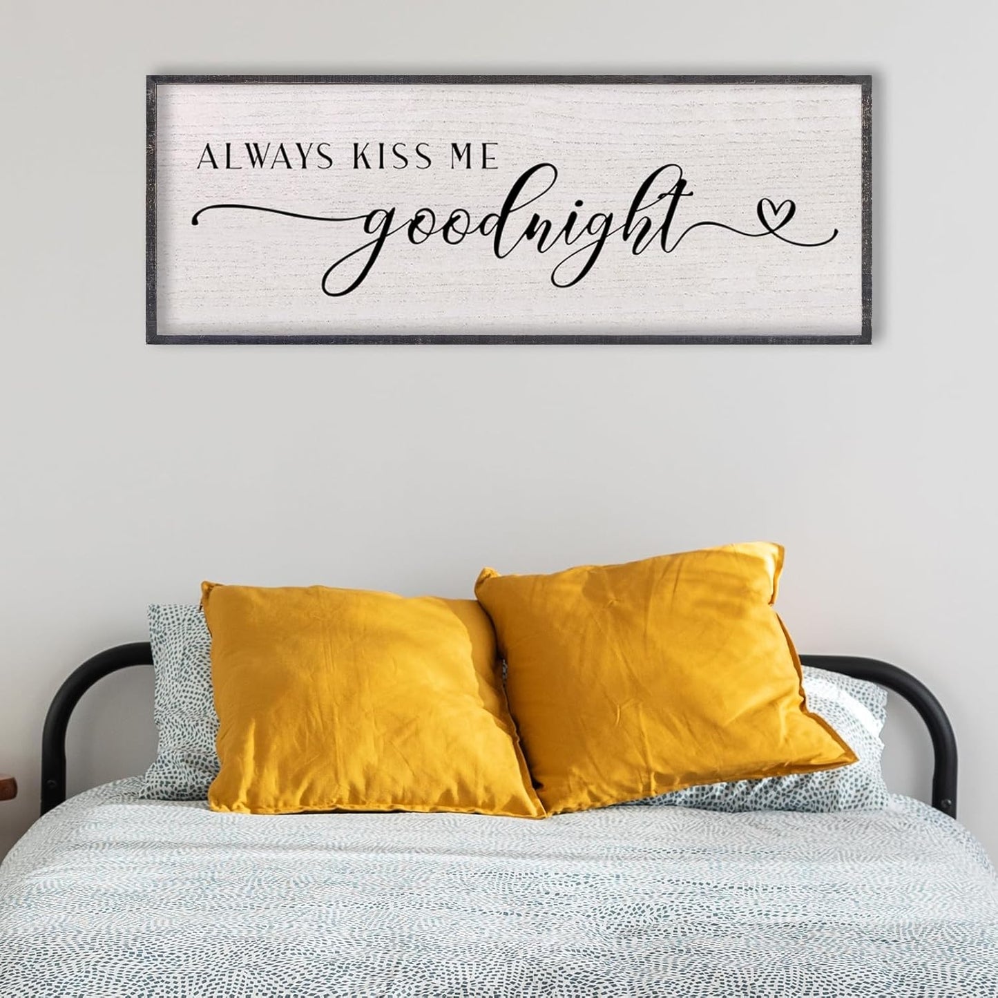 LuZhiQiang Above Bed Love Theme Wall Decor Always Kiss Me Goodnight Sign 40"×15" Wood Framed for Master Bedroom Over Bed Wall Art (Black)