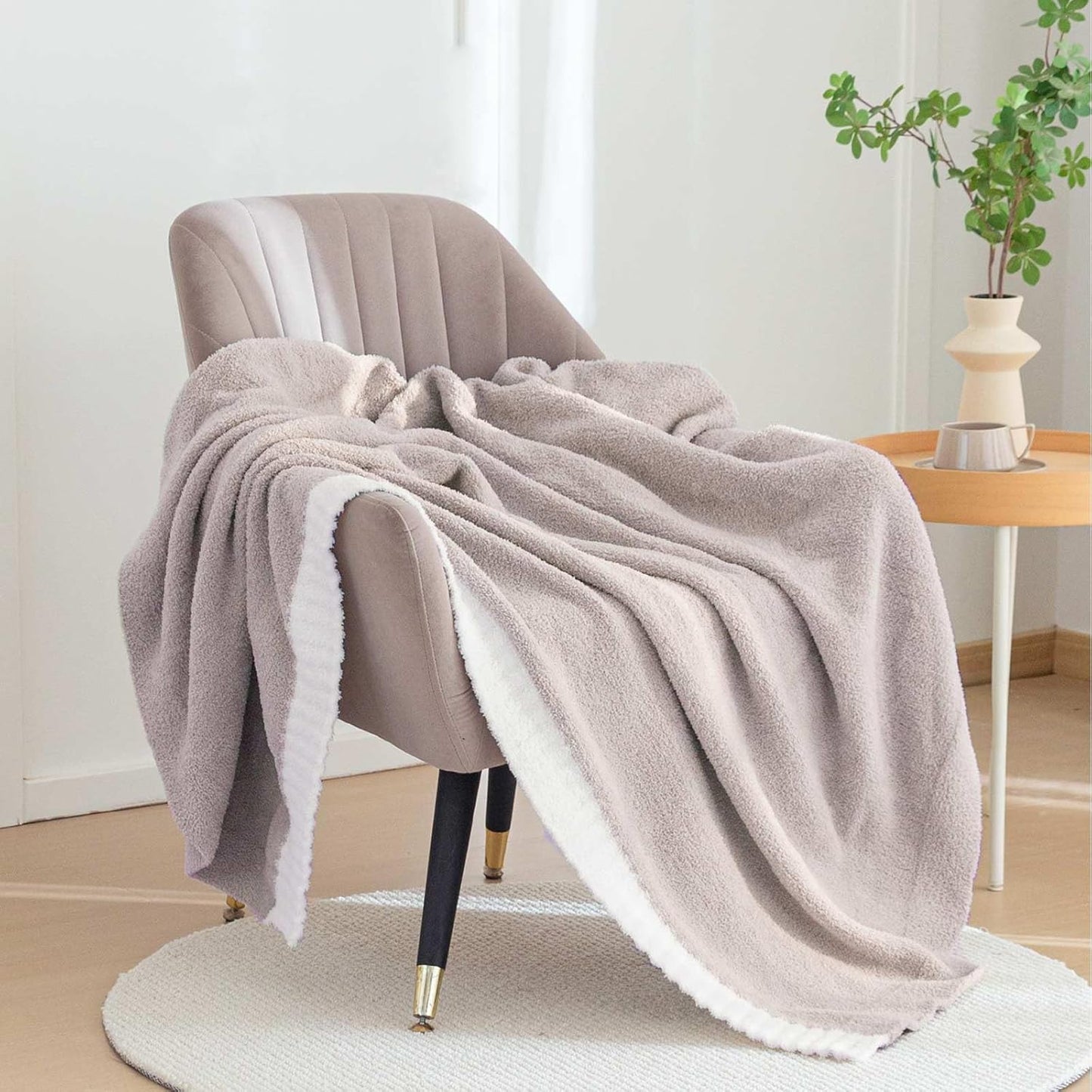 Soft Fuzzy Throw Blanket - Light Grey Cozy Warm Knit Fluffy Plush, Lightweight & Breathable, Throw for Bed, Chair, Sofa, Couch, Outdoor, 60"X80", Oeko-TEX Certified