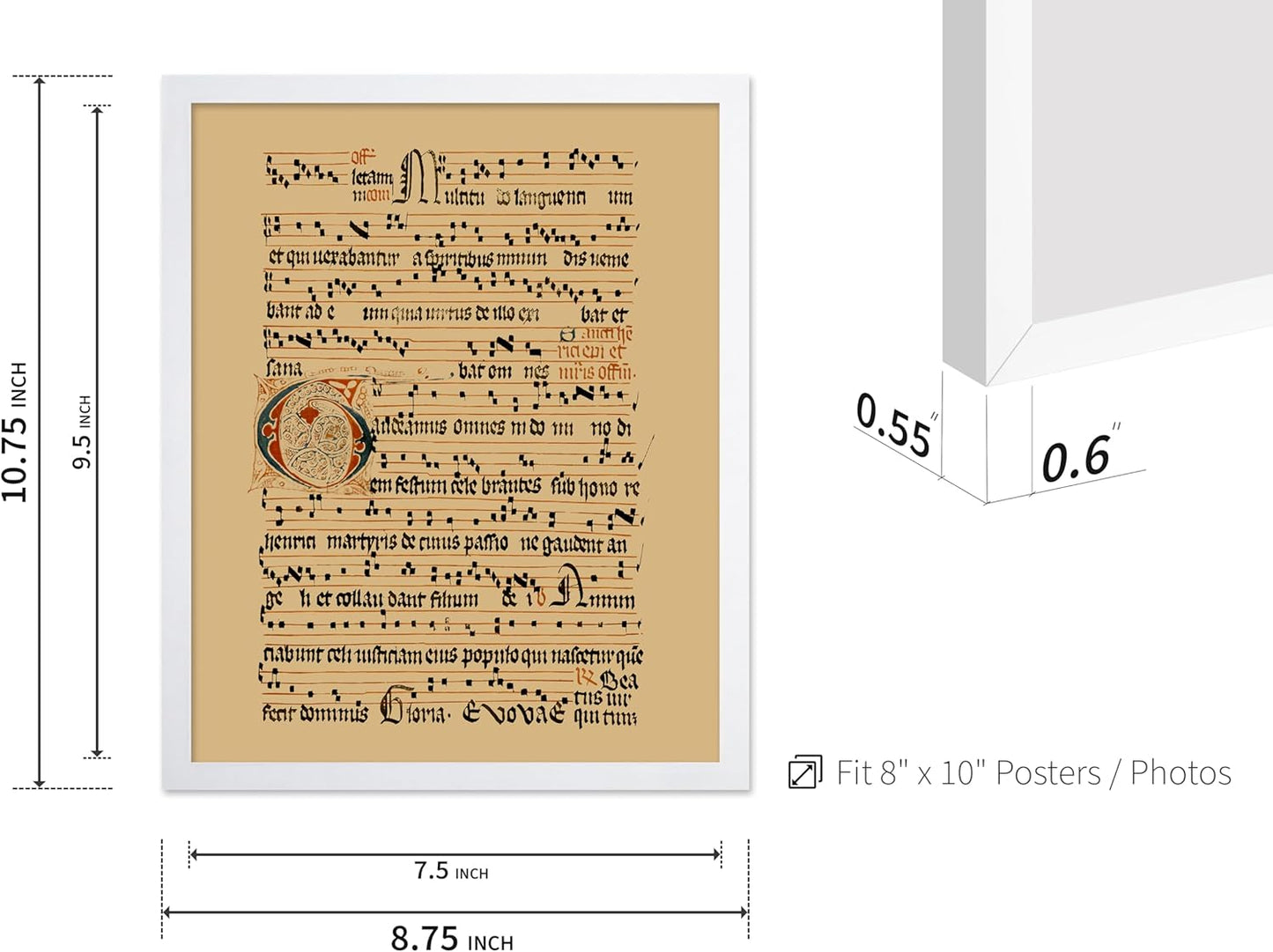 Poster Master Vintage Hymnal Poster - Retro Music Print - Gift for Artist, Friend - Graduale Aboense, Gregorian Chant Manuscript, Score - Wall Decor for Living Room, Bedroom, 8x10 White Framed