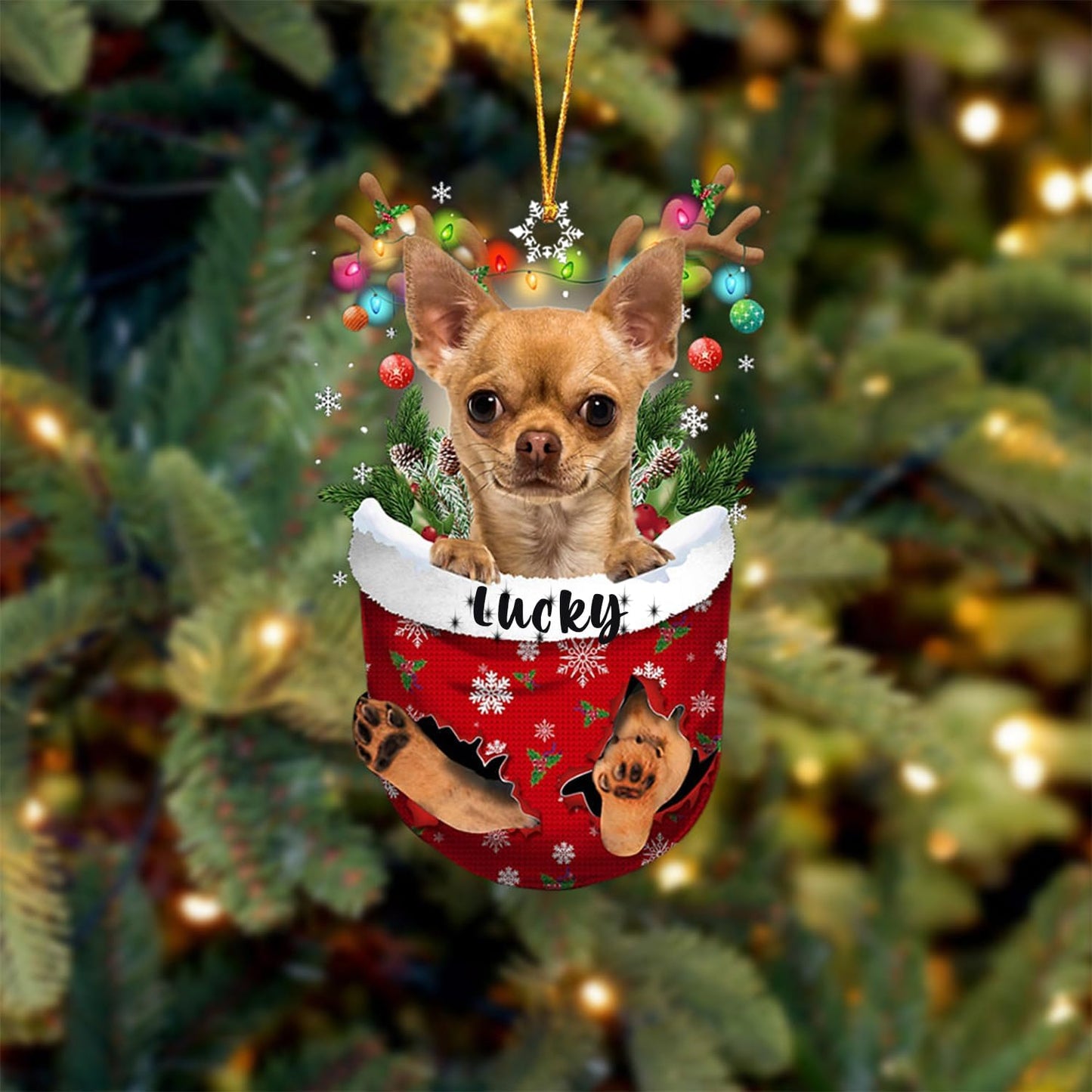 Tan Chihuahua Christmas Ornament, Pocket Christmas Tree Decor, Gift Idea for Dog Lovers