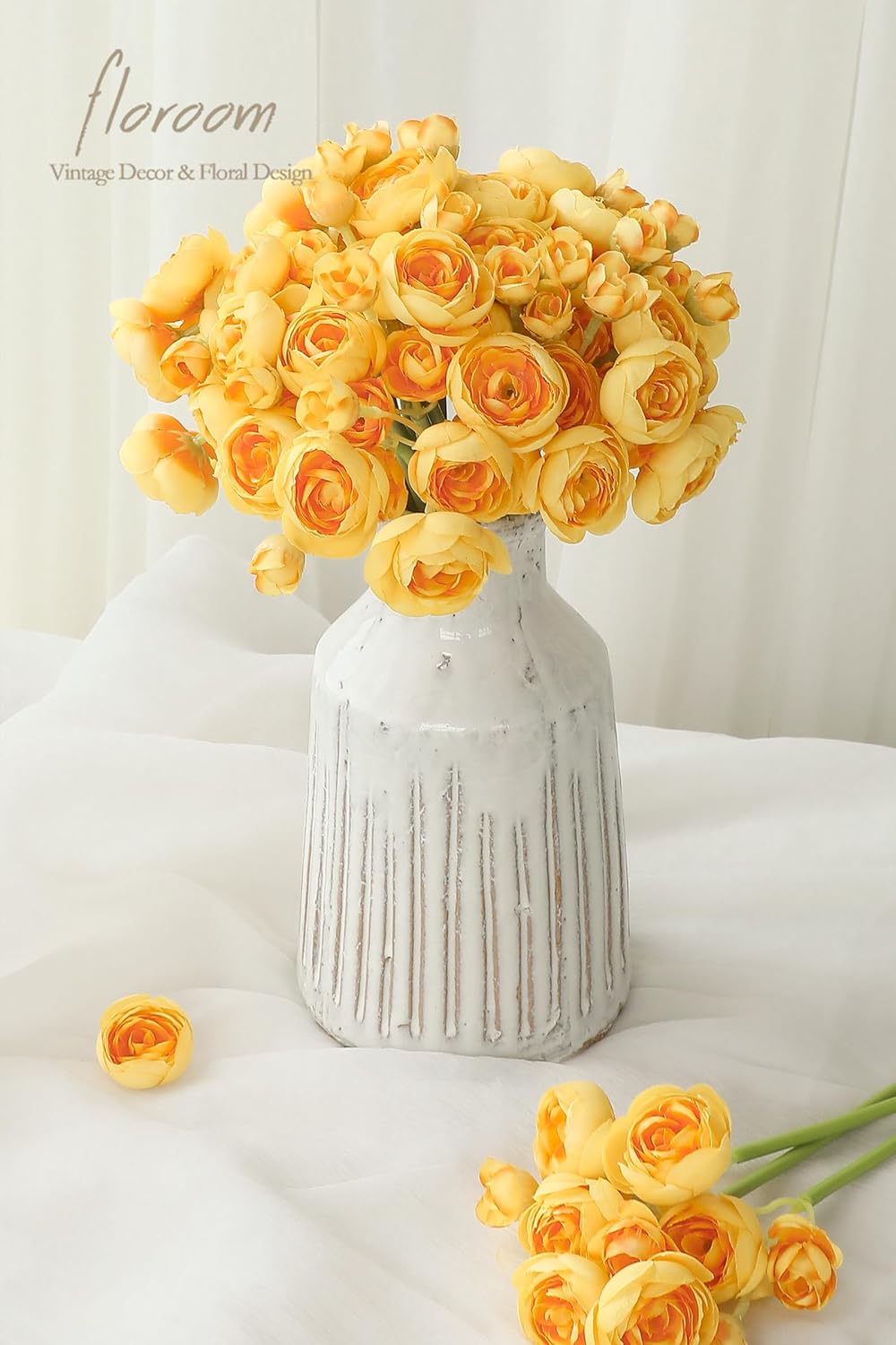 Floroom Ranunculus Artificial Flowers 18 Pcs Golden Yellow Faux Silk Mini Ranunculus Bulk Fake Wedding Filler Flowers for DIY Bouquets, Centerpieces, Bridal Shower Decorations & Arrangements